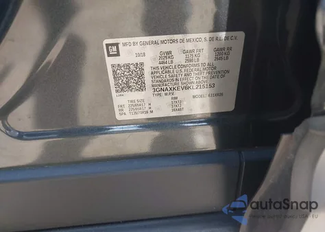 2019 Chevrolet Equinox Lt из США, поврежденный, VIN 3GNAXKEV6KL215153